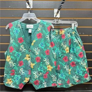 Vintage 80s/90s Gina Peters Floral Ramie Vest & Shorts Set – Size M